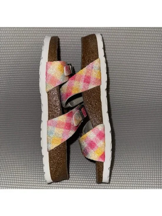 Birkies by Birkenstock Tahiti Plaid Sparkle Sandals Strap Leather Womens Size 6 - Picture 5 of 8